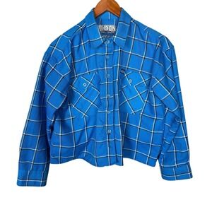 Dixxon Womens Brentwood Shirt Size 2XL Blue Plaid Button Front Cropped.
